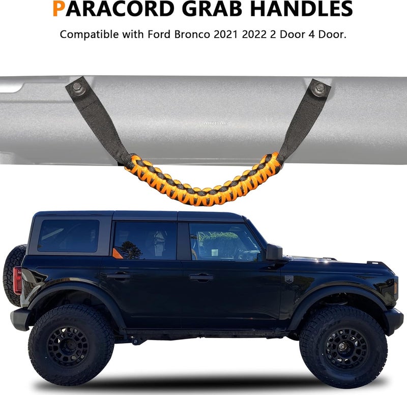 RERPRO 4 Pack Grab Handles for Ford Bronco Accessories 2021 2022 2023 2024 2025 2 Door 4 Door Interior Paracord Roll Bar Grip Door Handle No Embroidery Cyber Orange - Image 4